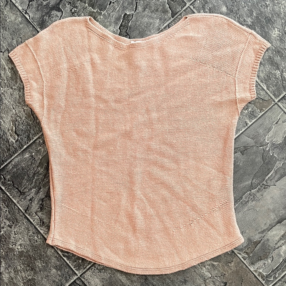 PART TWO Linen Women's Tan Cap Sleeve Knit Sweater Top Preppy Coastal Cottage
